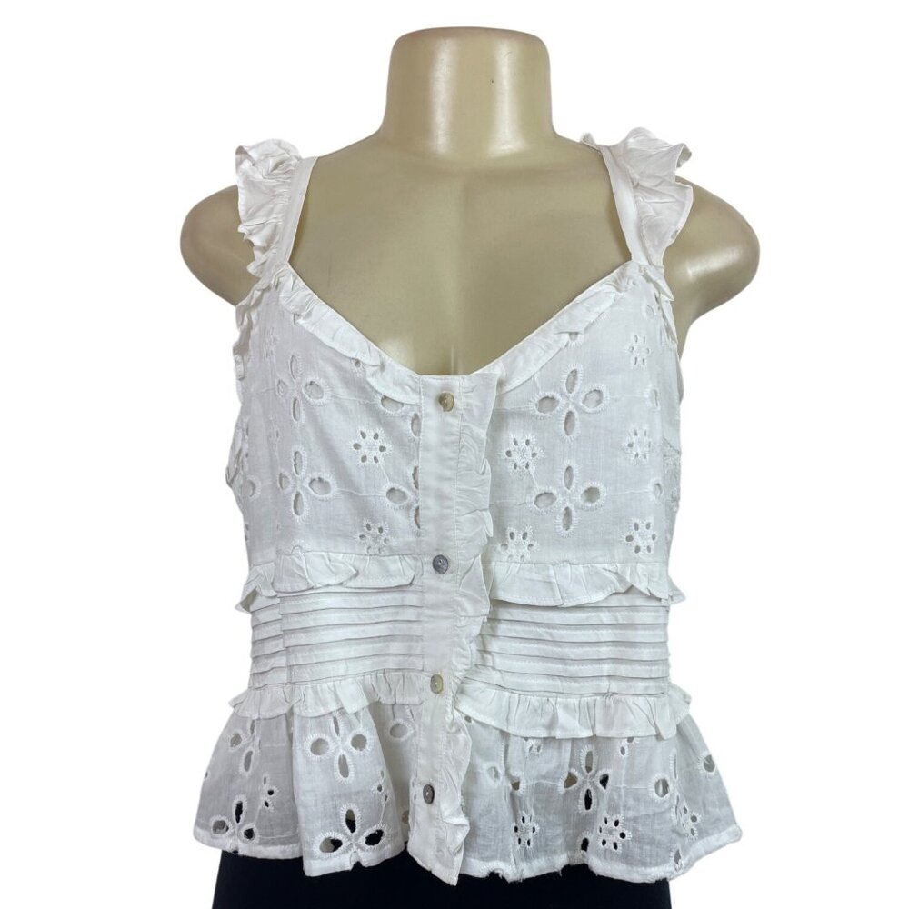 Pinch White Embroidered Eyelet Ruffle Tank Top Size L - New